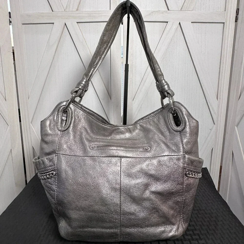 B Makowsky Metallic Pewter Alice Shopper